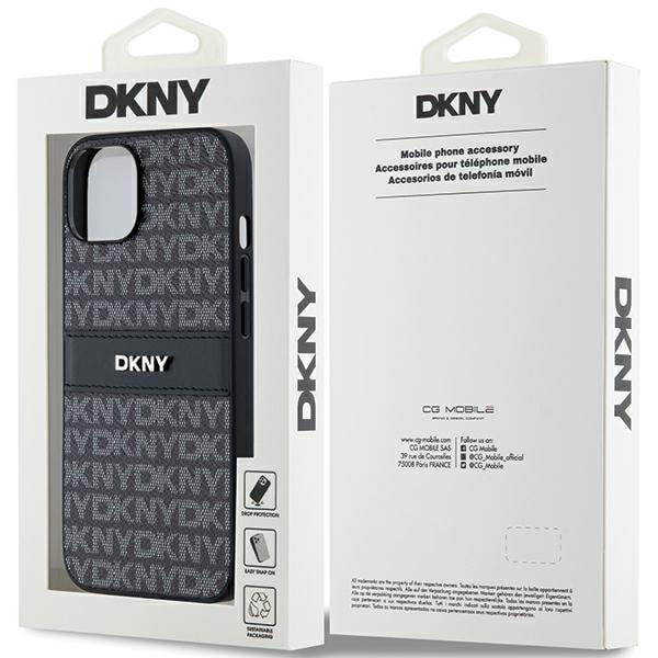 DKNY læderetui med monostribe og metallogo til iPhone 15/14/13 - Sort
