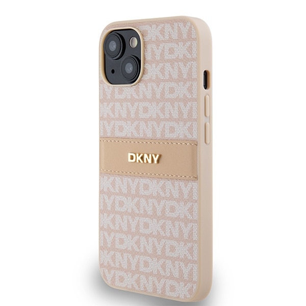 DKNY læderetui med monostribe og metallogo til iPhone 15 / 14 / 13 - pink