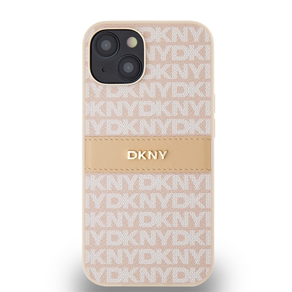 DKNY læderetui med monostribe og metallogo til iPhone 15 / 14 / 13 - pink