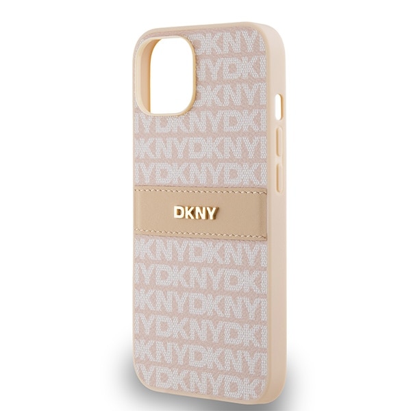 DKNY læderetui med monostribe og metallogo til iPhone 15 / 14 / 13 - pink