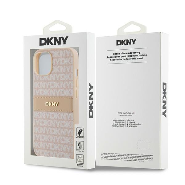 DKNY læderetui med monostribe og metallogo til iPhone 15 / 14 / 13 - pink