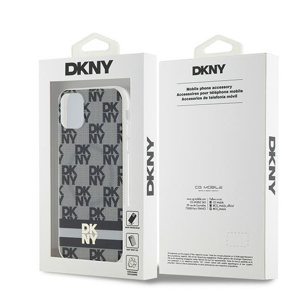 DKNY IML Checkered Mono Pattern & Printed Stripes MagSafe-etui til iPhone 11 / Xr - Sort