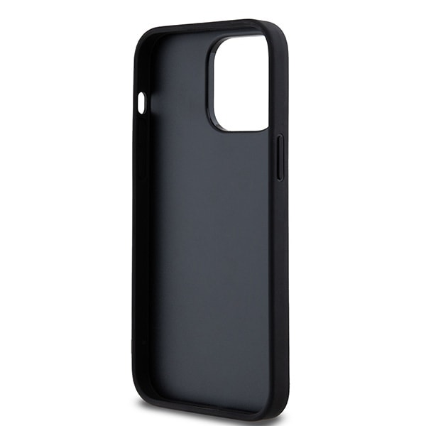 DKNY læderetui med ternet mønster og trykte striber til iPhone 14 Pro Max - Sort