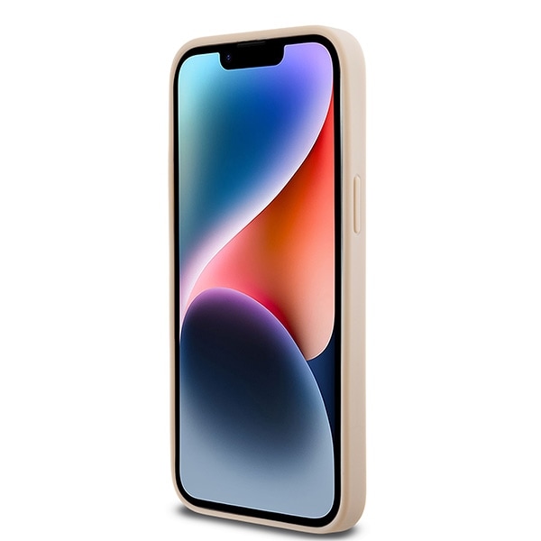 DKNY læderetui med ternet ensfarvet mønster og trykte striber til iPhone 14 Pro Max - pink
