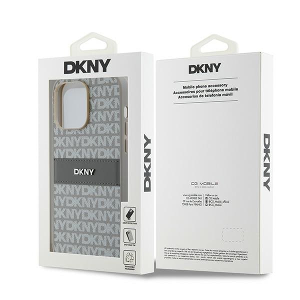 DKNY læderetui med monostribe og metallogo til iPhone 14 Pro Max - beige