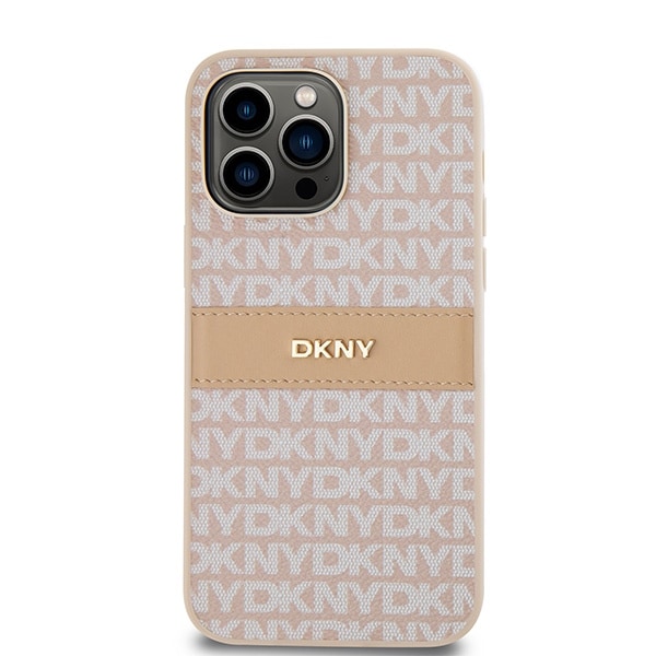 DKNY læderetui med monostribe og metallogo til iPhone 14 Pro Max - pink
