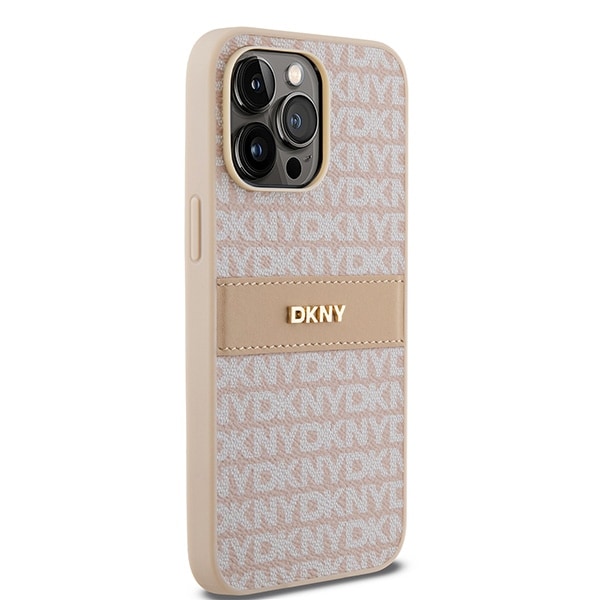 DKNY læderetui med monostribe og metallogo til iPhone 14 Pro Max - pink