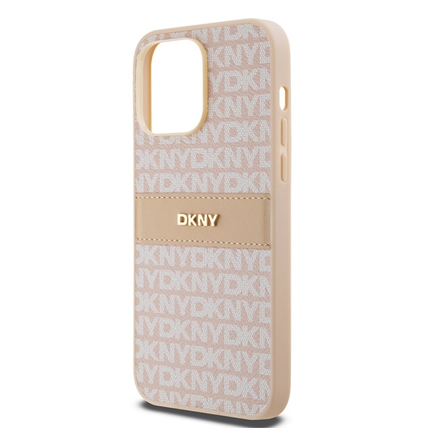 DKNY læderetui med monostribe og metallogo til iPhone 14 Pro Max - pink
