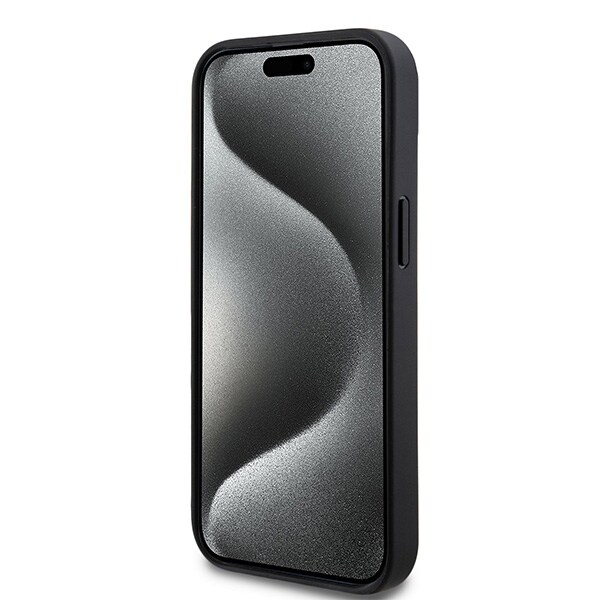 DKNY ternet læderetui med ensfarvet mønster og trykte striber til iPhone 15 Plus / 14 Plus - Sort
