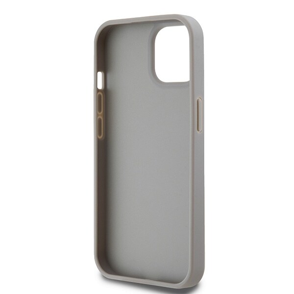 DKNY læderetui med monostribe og metallogo til iPhone 15 Plus / 14 Plus - beige