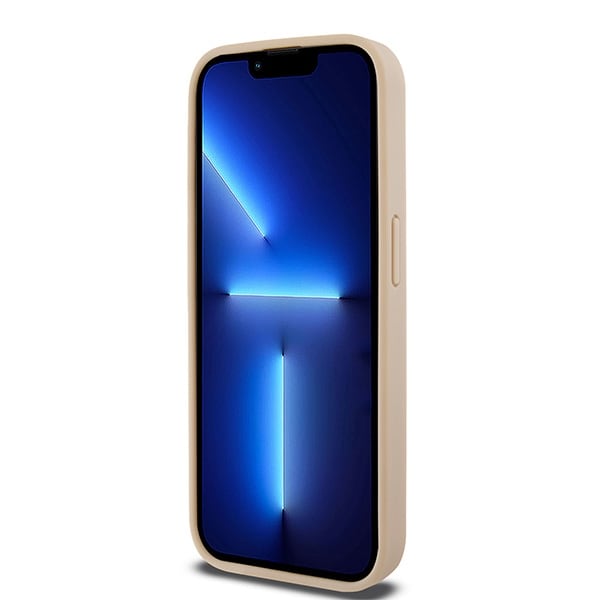 DKNY læderetui med ternet ensfarvet mønster og trykte striber til iPhone 15 Pro Max - pink