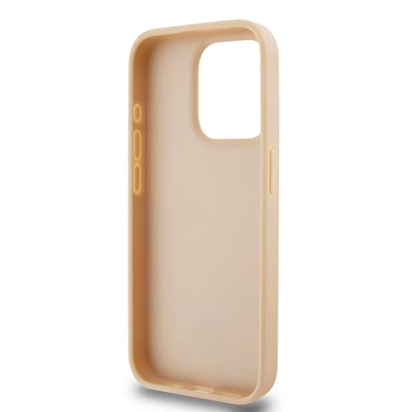 DKNY læderetui med ternet ensfarvet mønster og trykte striber til iPhone 15 Pro Max - pink