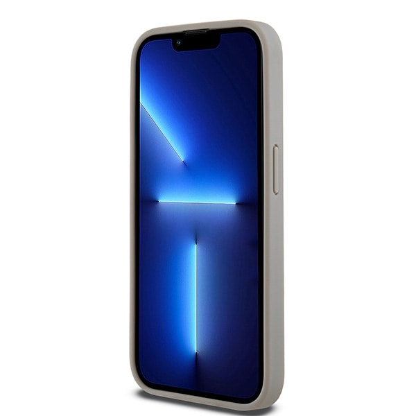 DKNY læderetui med monostribe og metallogo til iPhone 15 Pro Max - beige