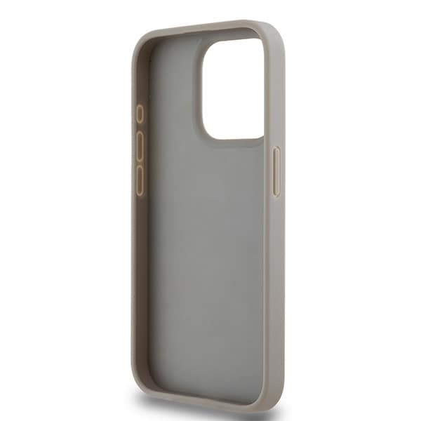 DKNY læderetui med monostribe og metallogo til iPhone 15 Pro Max - beige