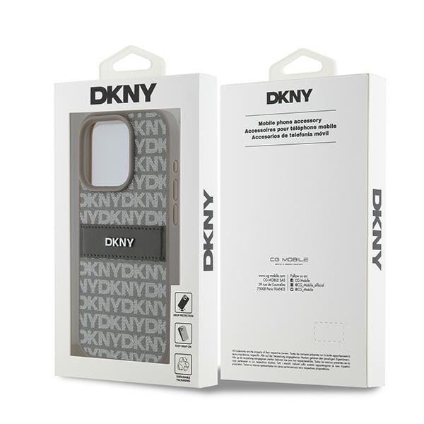 DKNY læderetui med monostribe og metallogo til iPhone 15 Pro Max - beige