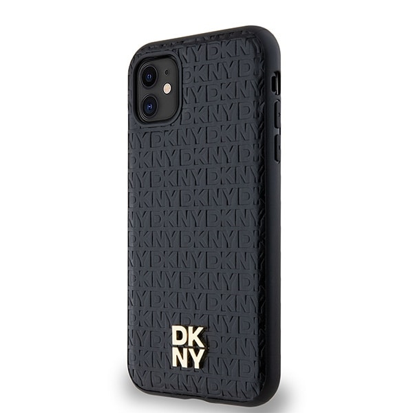 DKNY Læder Monogram Mønster Metal Logo MagSafe Etui til iPhone 11 / Xr - Sort
