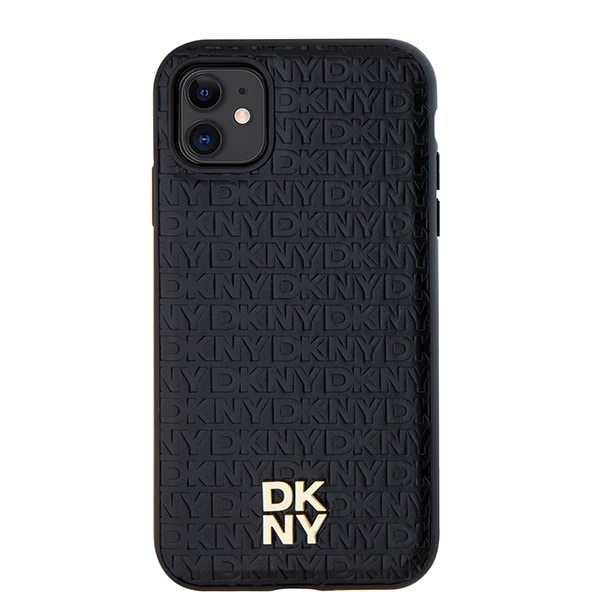 DKNY Læder Monogram Mønster Metal Logo MagSafe Etui til iPhone 11 / Xr - Sort