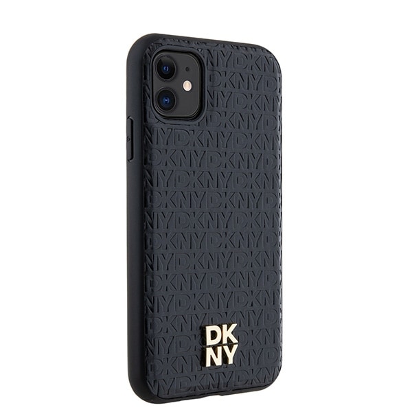 DKNY Læder Monogram Mønster Metal Logo MagSafe Etui til iPhone 11 / Xr - Sort