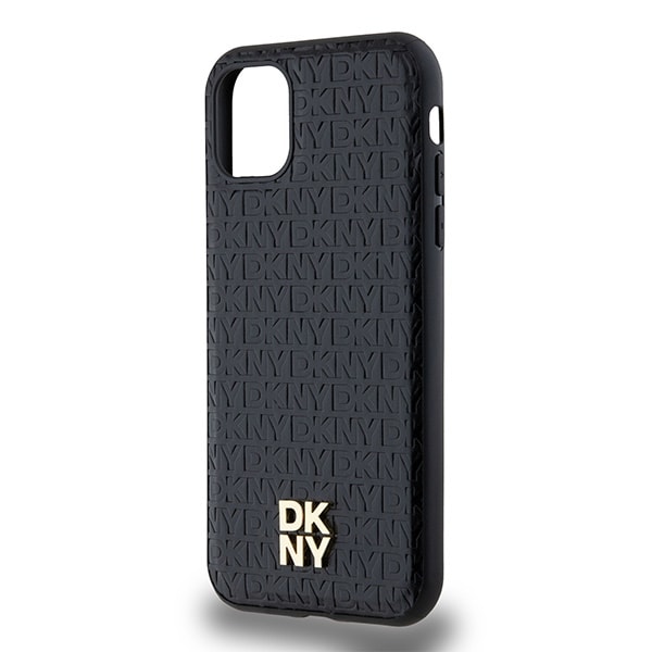 DKNY Læder Monogram Mønster Metal Logo MagSafe Etui til iPhone 11 / Xr - Sort