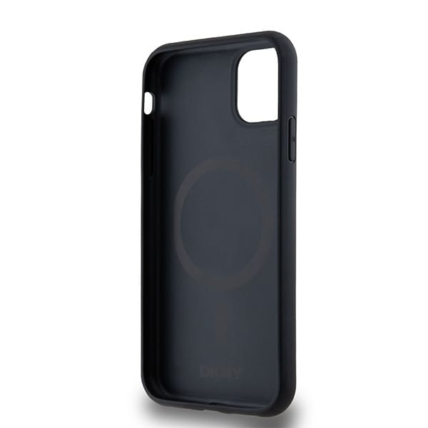 DKNY Læder Monogram Mønster Metal Logo MagSafe Etui til iPhone 11 / Xr - Sort