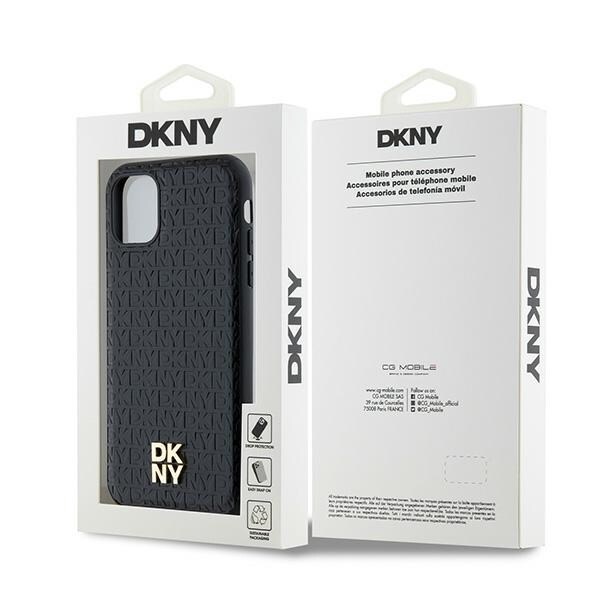 DKNY Læder Monogram Mønster Metal Logo MagSafe Etui til iPhone 11 / Xr - Sort