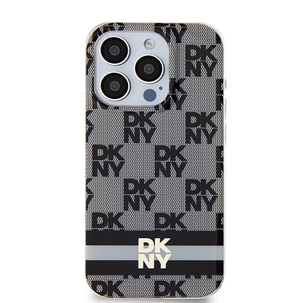 DKNY IML Checkered Mono Pattern & Printed Stripes MagSafe-etui til iPhone 13 Pro / 13 - Sort
