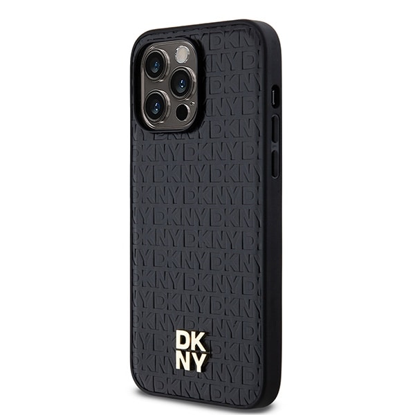 DKNY MagSafe-etui med lædermønster og metallogo til iPhone 13 Pro / 13 - Sort
