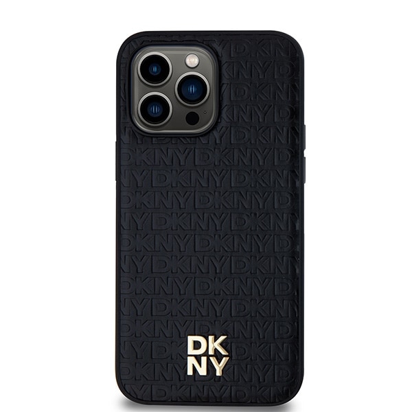 DKNY MagSafe-etui med lædermønster og metallogo til iPhone 13 Pro / 13 - Sort