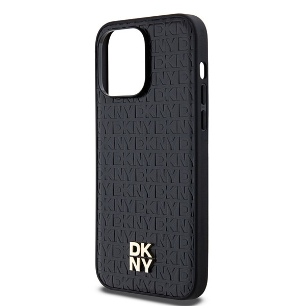 DKNY MagSafe-etui med lædermønster og metallogo til iPhone 13 Pro / 13 - Sort