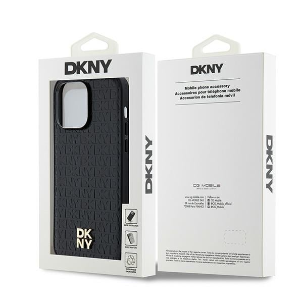 DKNY MagSafe-etui med lædermønster og metallogo til iPhone 13 Pro / 13 - Sort