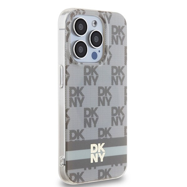 DKNY IML Checkered Mono Pattern & Printed Stripes MagSafe-etui til iPhone 14 Pro - beige