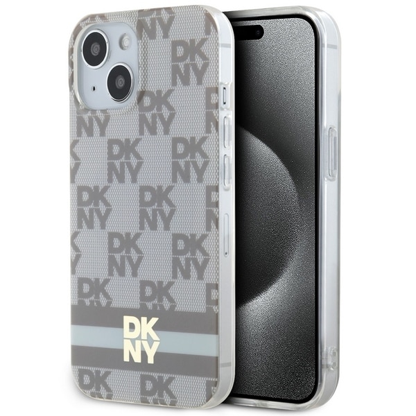 DKNY IML Checkered Mono Pattern & Printed Stripes MagSafe-etui til iPhone 15 / 14 / 13 - beige