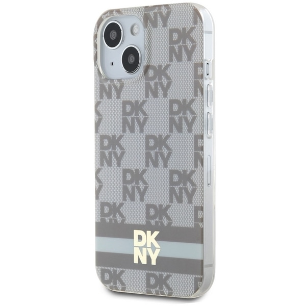 DKNY IML Checkered Mono Pattern & Printed Stripes MagSafe-etui til iPhone 15 / 14 / 13 - beige