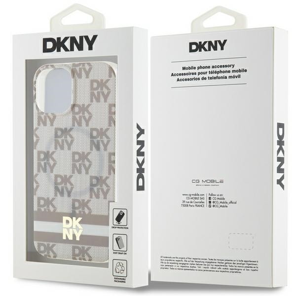 DKNY IML Checkered Mono Pattern & Printed Stripes MagSafe-etui til iPhone 15 / 14 / 13 - beige
