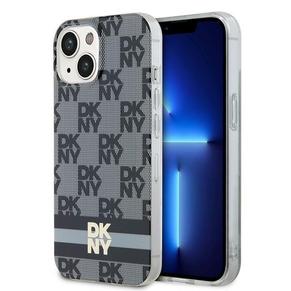 DKNY IML Checkered Mono Pattern & Printed Stripes MagSafe-etui til iPhone 15/14/13 - Sort