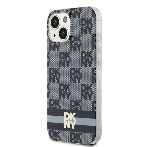 DKNY IML Checkered Mono Pattern & Printed Stripes MagSafe-etui til iPhone 15/14/13 - Sort