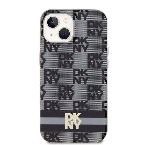 DKNY IML Checkered Mono Pattern & Printed Stripes MagSafe-etui til iPhone 15/14/13 - Sort