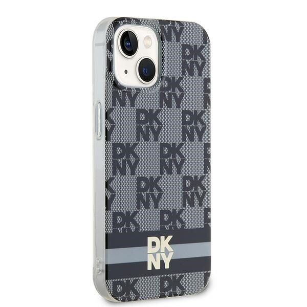 DKNY IML Checkered Mono Pattern & Printed Stripes MagSafe-etui til iPhone 15/14/13 - Sort