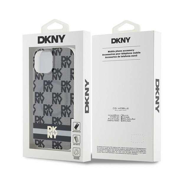 DKNY IML Checkered Mono Pattern & Printed Stripes MagSafe-etui til iPhone 15/14/13 - Sort