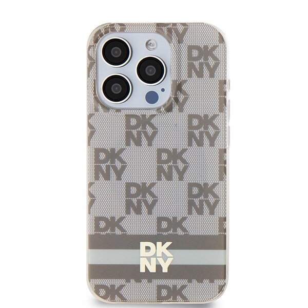 DKNY IML Checkered Mono Pattern & Printed Stripes MagSafe-etui til iPhone 14 Pro Max - beige