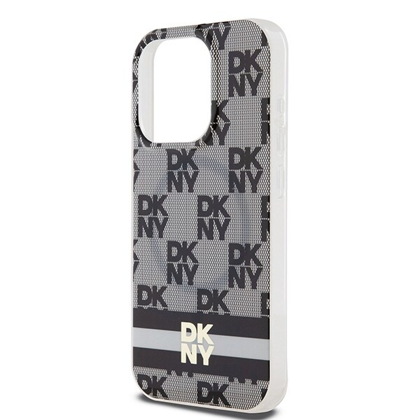 DKNY IML Checkered Mono Pattern & Printed Stripes MagSafe-etui til iPhone 14 Pro Max - Sort