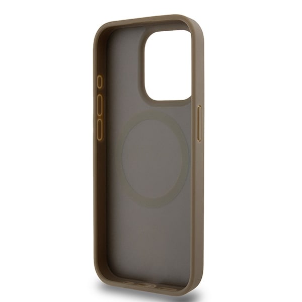 DKNY MagSafe-etui med lædermønster og metallogo til iPhone 14 Pro Max - Brun