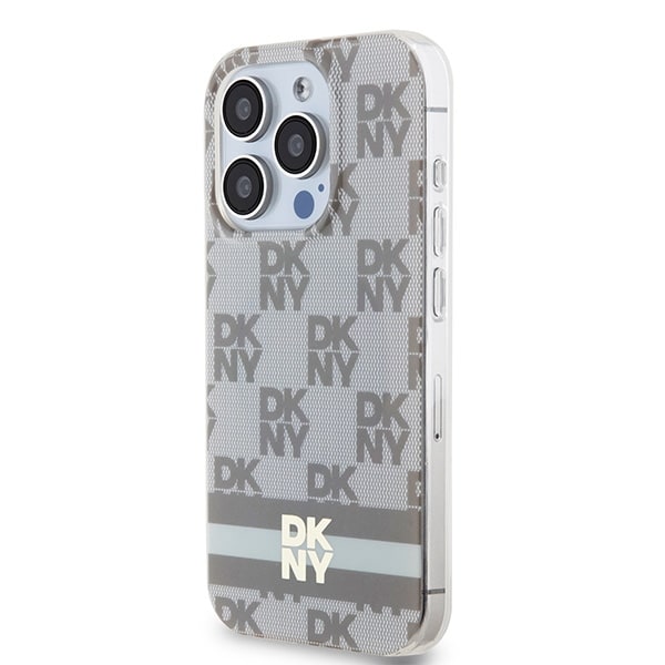 DKNY IML Checkered Mono Pattern & Printed Stripes MagSafe-etui til iPhone 15 Pro Max - beige