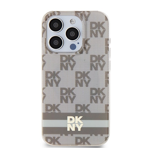 DKNY IML Checkered Mono Pattern & Printed Stripes MagSafe-etui til iPhone 15 Pro Max - beige