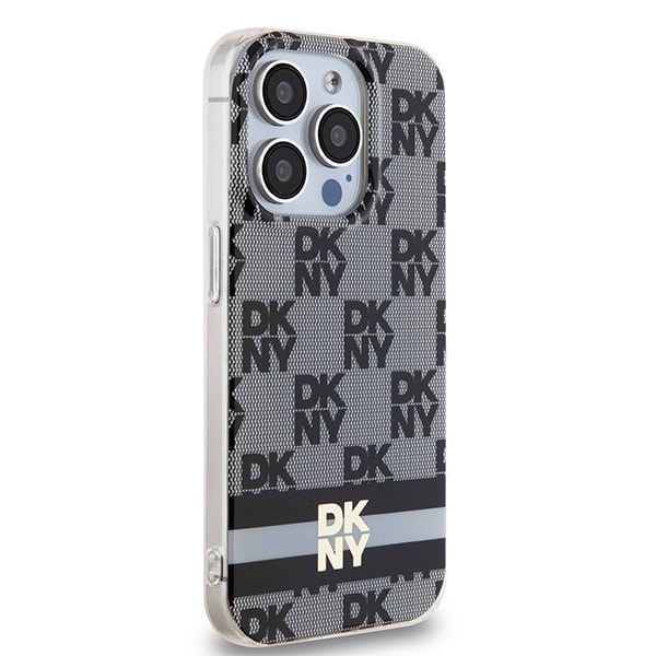 DKNY IML Checkered Mono Pattern & Printed Stripes MagSafe-etui til iPhone 15 Pro Max - Sort