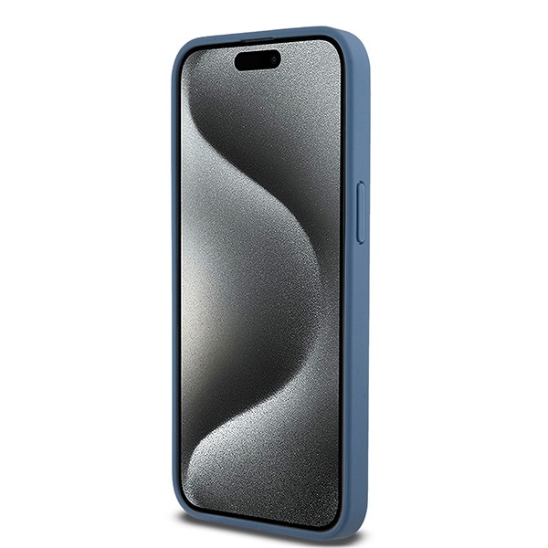 DKNY Læder Monogram Mønster Metal Logo MagSafe Etui til iPhone 15 Pro Max - Blå