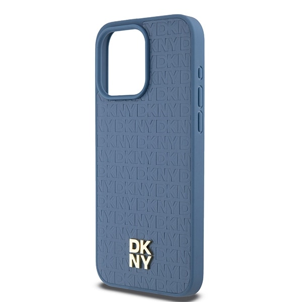 DKNY Læder Monogram Mønster Metal Logo MagSafe Etui til iPhone 15 Pro Max - Blå