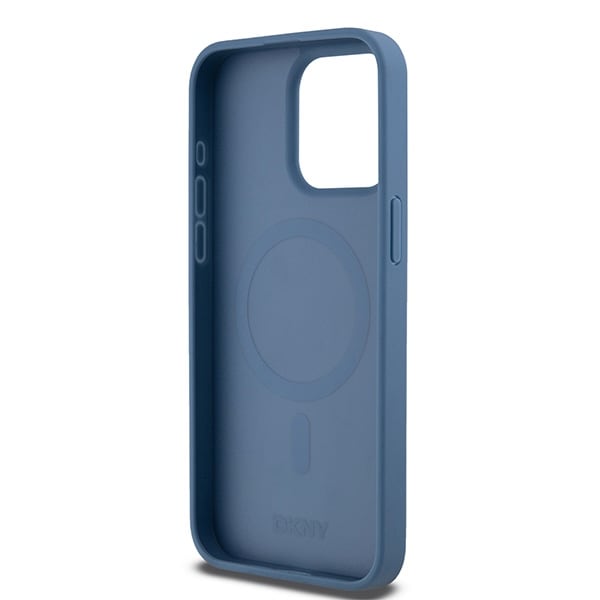 DKNY Læder Monogram Mønster Metal Logo MagSafe Etui til iPhone 15 Pro Max - Blå