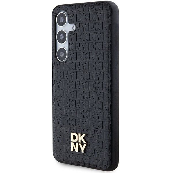 DKNY MagSafe-etui med lædermønster og metallogo til Samsung Galaxy S24 - sort