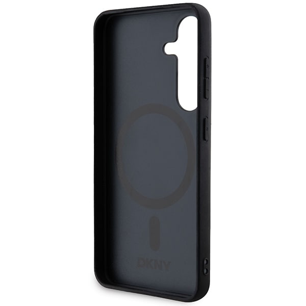 DKNY MagSafe-etui med lædermønster og metallogo til Samsung Galaxy S24 - sort